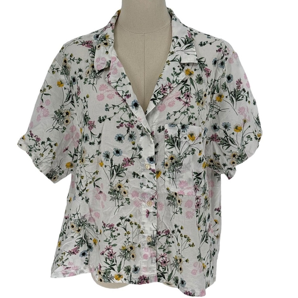 GapBody Pajama Top White Floral Wildflower‎ 100% Cotton XL